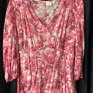 Pink Tie-Dye V-Neck Top